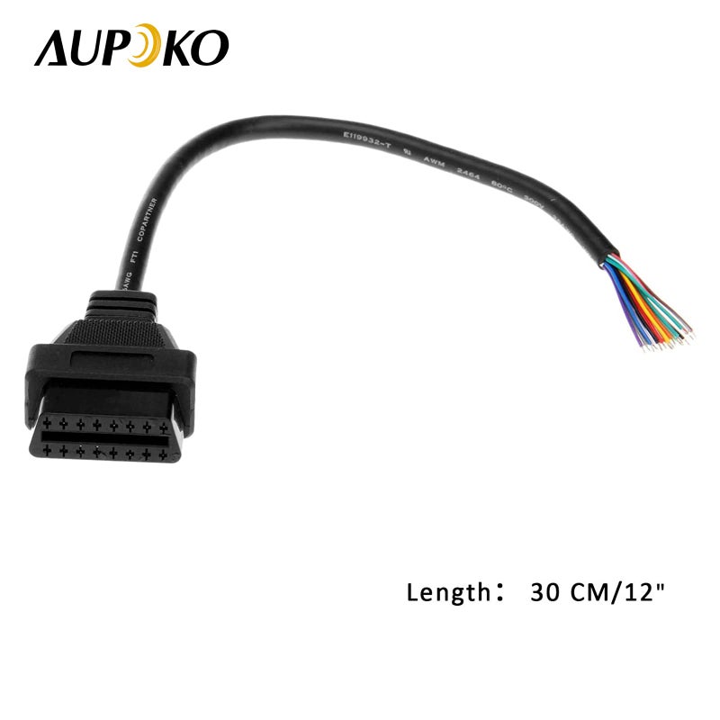 Aupoko موصل أنثوي OBD2 OBD-II 16 دبوس J1962، كابل تمديد تشخيص السيارة OBD2 OBD-II 16 دبوس بديل لسلك موصل مفتوح (30 سم/1 قدم) - Image 4