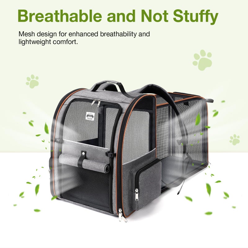 Lekebobor Extra Large Cat Backpack Carrier Expandable Pet Carrier Backpack for Small/Medium Dogs and Medium/Large Cats, Grey - Image 5