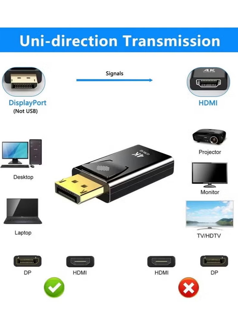 4K DisplayPort to HDMI Adapter, 2 Pack Uni-Directional DP PC to HDMI Monitor Converter, 4K Ultra HD DP Display Port to HDMI Adapter(Male to Female), Compatible for Lenovo Dell HP and Other Brand (Black) - Image 3