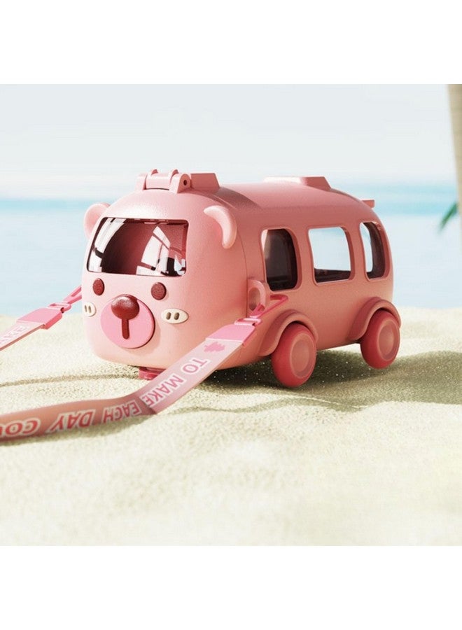 Maxbell Bus Shape Water Bottle for Kids with Strap, Sipper, and Straw | Leakproof, BPA Free with Lock, 500 ml - Cute Bus Shaped Water Bottle for Girls and Boys (Pink) - Image 2