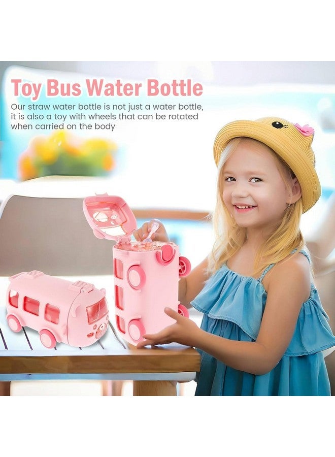 Maxbell Bus Shape Water Bottle for Kids with Strap, Sipper, and Straw | Leakproof, BPA Free with Lock, 500 ml - Cute Bus Shaped Water Bottle for Girls and Boys (Pink) - Image 4