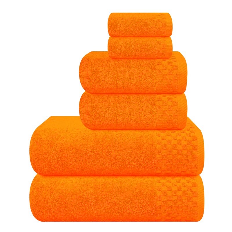 ملكي خاص MyOwn Premium Cotton 6 Pack Placel مجموعة للحمام يحتوي على 2 مناشف حمام 28 × 55 بوصة 2 مناشف اليد 16x24 بوصة و 2 غسل 12x12 بوصة مثالية كل يوم استخدام مضغوط وخفيف الوزن - برتقالي - Image 1