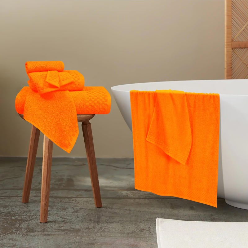 ملكي خاص MyOwn Premium Cotton 6 Pack Placel مجموعة للحمام يحتوي على 2 مناشف حمام 28 × 55 بوصة 2 مناشف اليد 16x24 بوصة و 2 غسل 12x12 بوصة مثالية كل يوم استخدام مضغوط وخفيف الوزن - برتقالي - Image 4