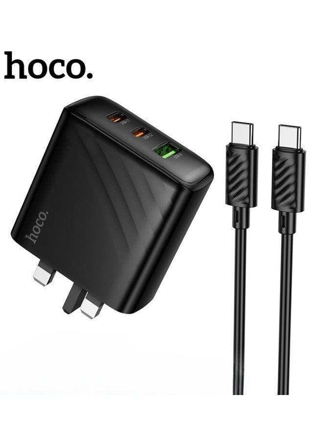 هوكو شاحن حائط ذكي C127A - ٤٥ واط | منفذ واحد من النوع C (٤٥ واط) + ٣ منافذ USB-A | قابس الاتحاد الأوروبي | كابل بطول متر واحد (من النوع C إلى Lightning / من النوع C إلى النوع C) - Image 2