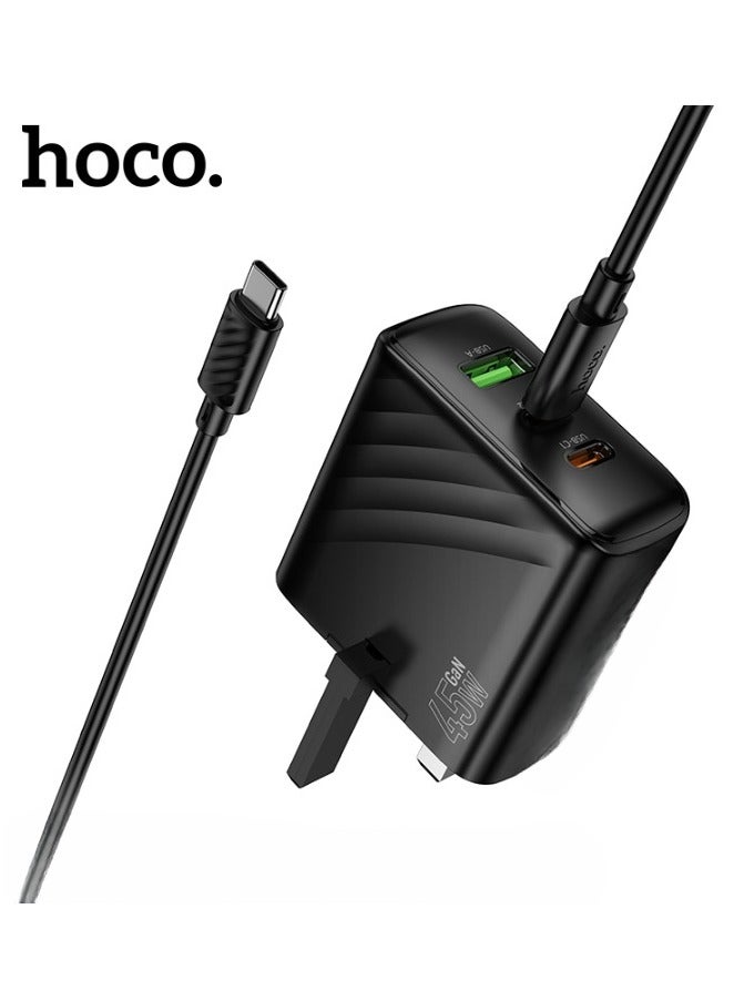 هوكو شاحن حائط ذكي C127A - ٤٥ واط | منفذ واحد من النوع C (٤٥ واط) + ٣ منافذ USB-A | قابس الاتحاد الأوروبي | كابل بطول متر واحد (من النوع C إلى Lightning / من النوع C إلى النوع C) - Image 4