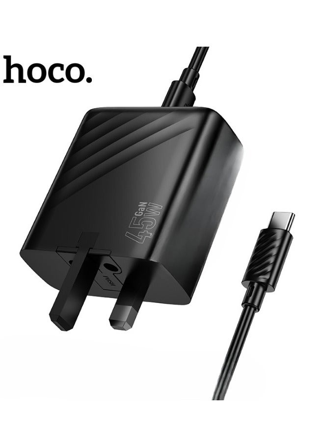 هوكو شاحن حائط ذكي C127A - ٤٥ واط | منفذ واحد من النوع C (٤٥ واط) + ٣ منافذ USB-A | قابس الاتحاد الأوروبي | كابل بطول متر واحد (من النوع C إلى Lightning / من النوع C إلى النوع C) - Image 5