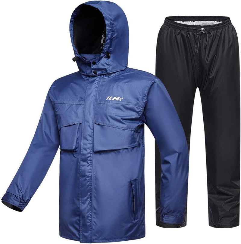 ILM Motorcycle Rain Suit for Men - Waterproof 2-Piece Packable Rainwear Jacket and Pants with 6 Pockets - Image 1