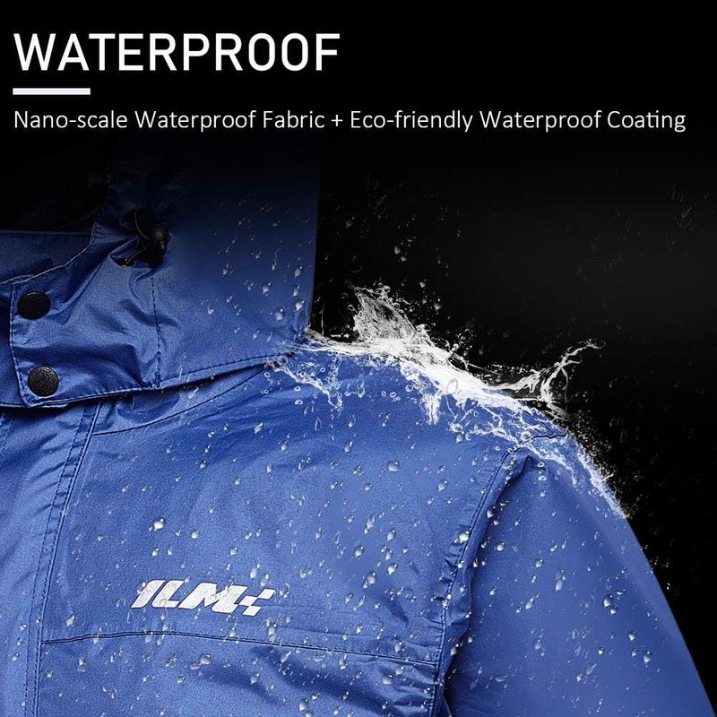 ILM Motorcycle Rain Suit for Men - Waterproof 2-Piece Packable Rainwear Jacket and Pants with 6 Pockets - Image 2