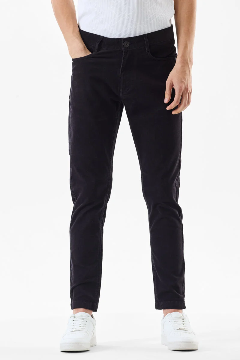 Snitch Black Slim Fit Five Pocket Denim Trousers for Men | Best Price UAE