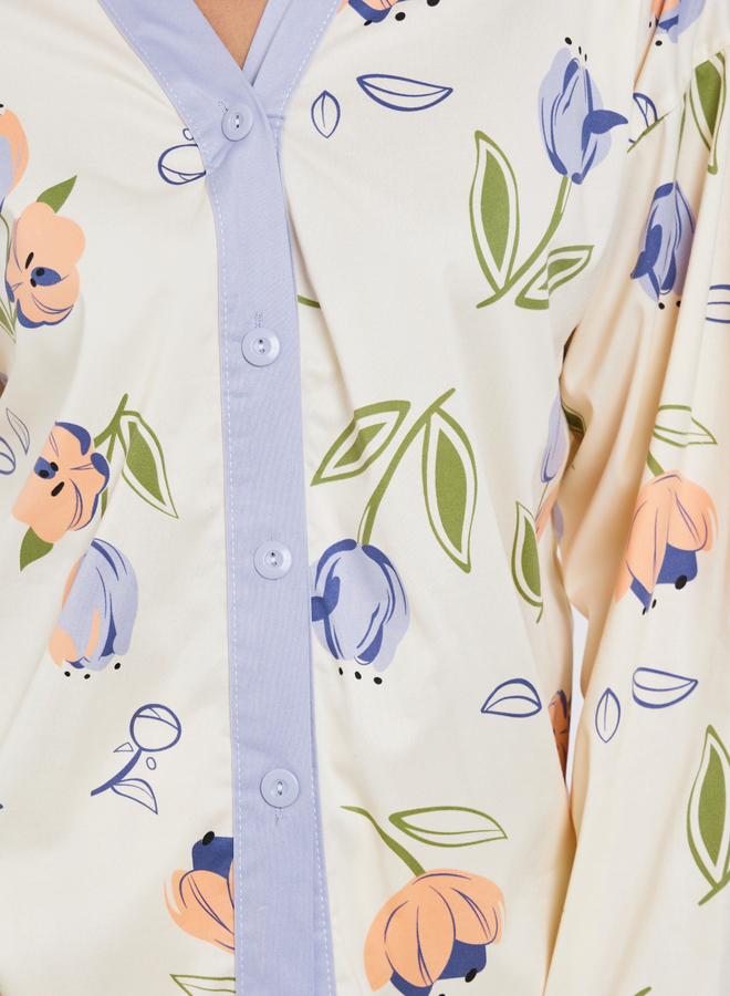 Styli Floral Print Shirt and Pyjama Set - Image 3