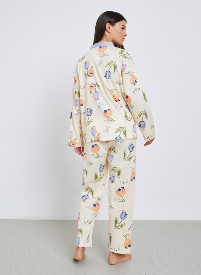 Styli Floral Print Shirt and Pyjama Set - Image 4