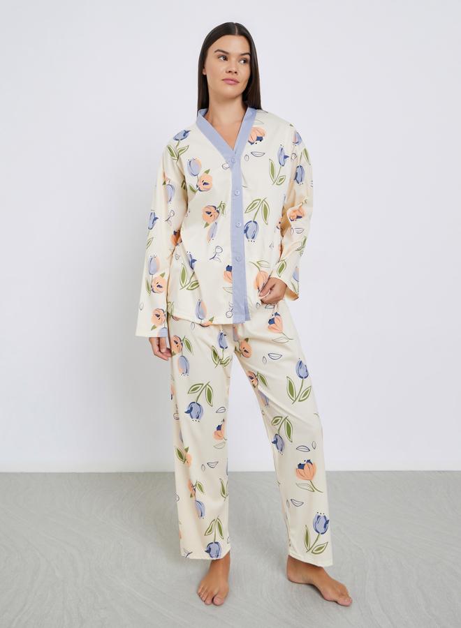 Styli Floral Print Shirt and Pyjama Set - Image 1