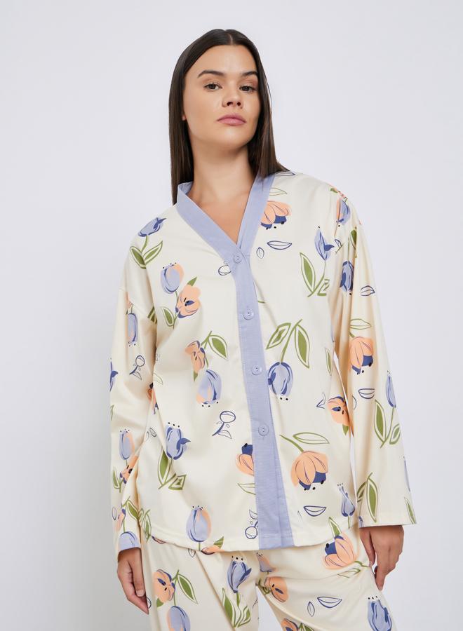 Styli Floral Print Shirt and Pyjama Set - Image 2