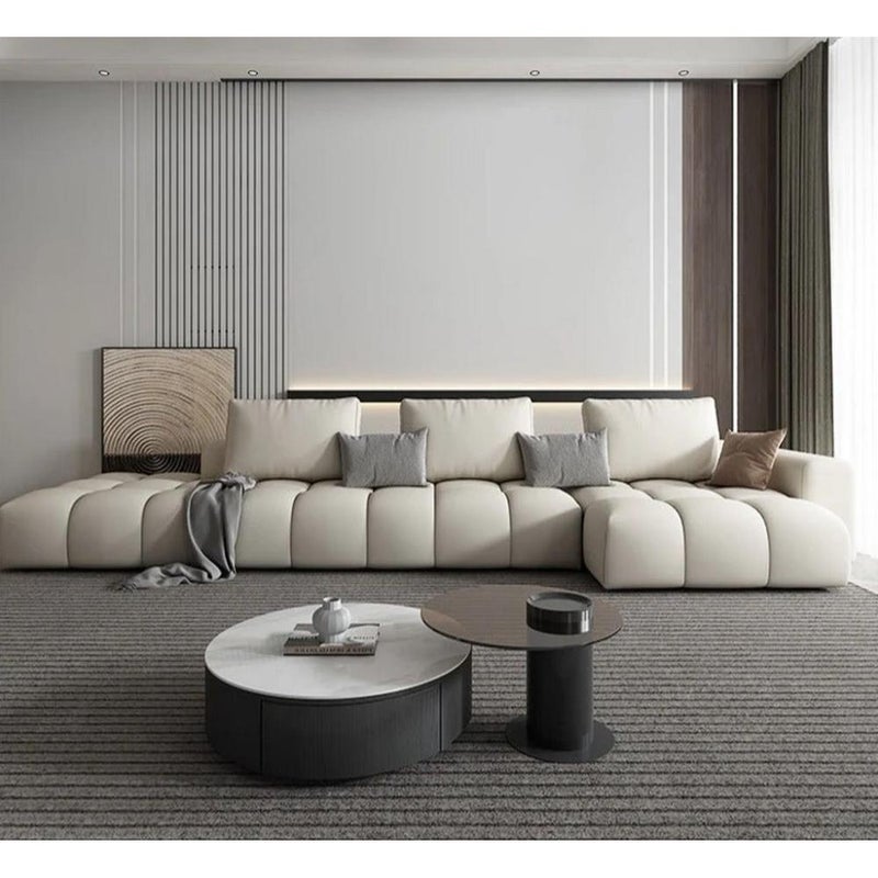 بيتك كنبه زاويه خشب سويدي و مخمل - أوف وايت - Image 1