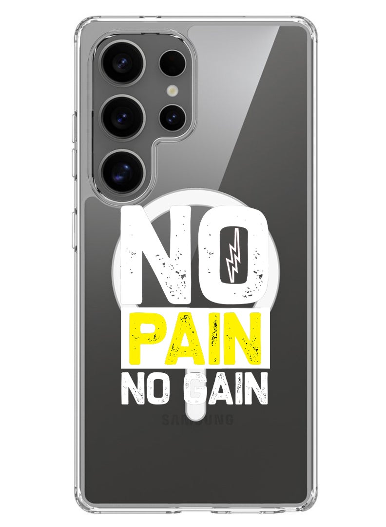 Theodor Magnetic Case for Samsung Galaxy S25 Ultra 6.9-inch Compatible with MagSafe Wireless Charging, Shockproof Phone Bumper Cover No pain No gain - White - Image 1