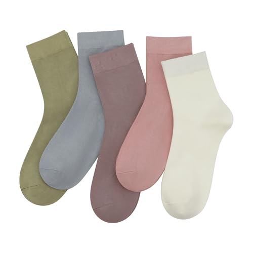 SERISIMPLE Women Thin Viscose Bamboo Socks Crew Lightweight Above Ankle Casual Dress Sock For Ladies Bootie Trouser 5 Pairs (Assorted, Medium) - Image 1