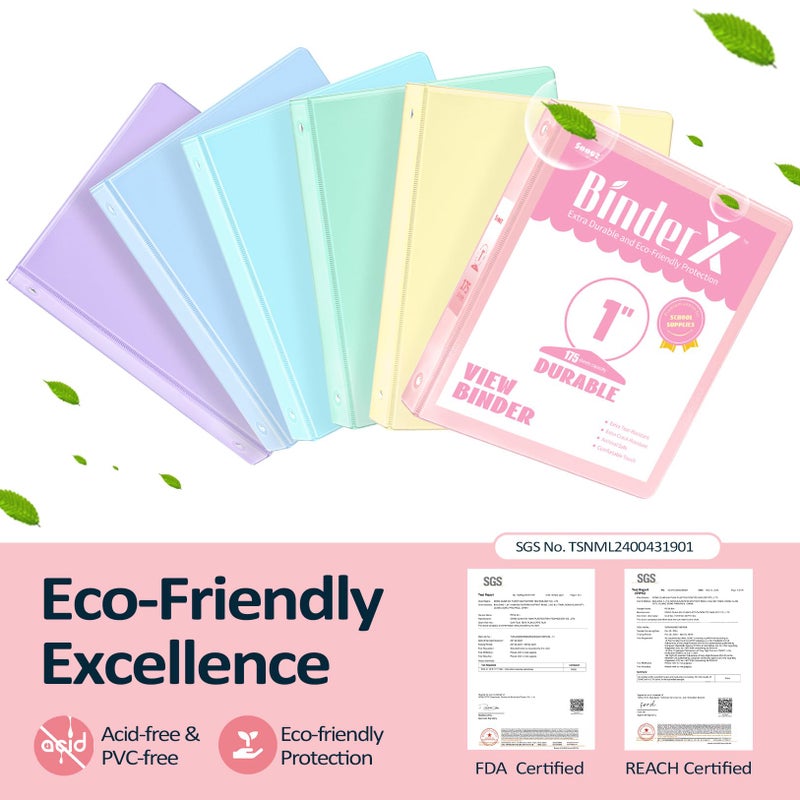 Sooez 6 Pack Extra Durable 3 Ring Binders 1 inch, Sooez 1â€ Three Round Ring Binders with Pockets, Cute Customizable Clear View Cover for 8.5 x 11 Letter Size Papers, Pastels School Office Supplies for Girl - Image 2