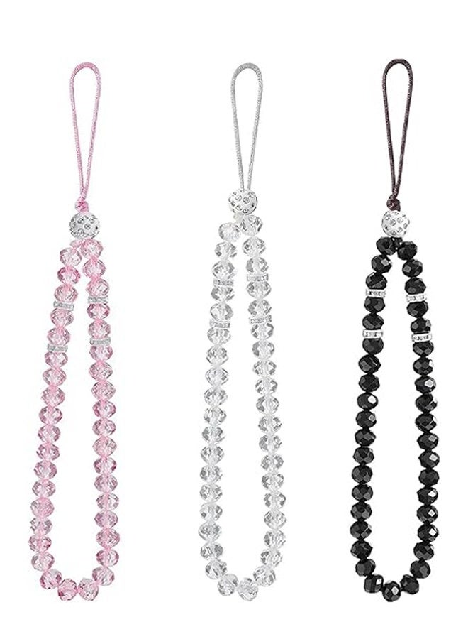 3PCS Cell Phone Lanyard Strap Phone Charm Bling Crystal Beads Hand Wrist Lanyard Strap Beaded Women's Wristlet - Image 1