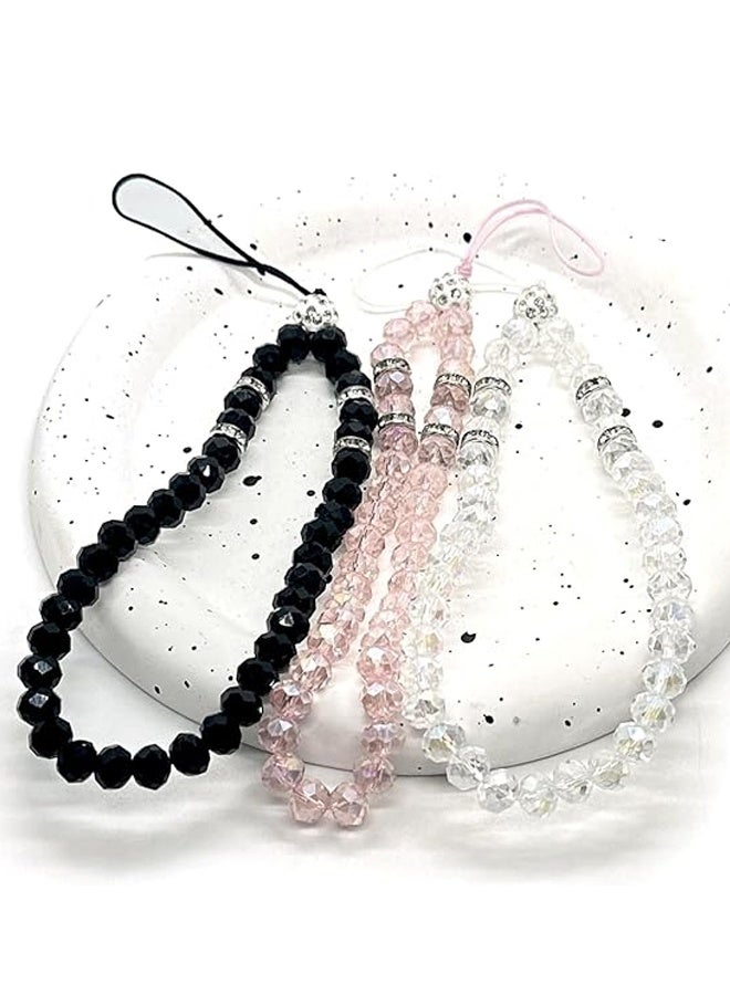 3PCS Cell Phone Lanyard Strap Phone Charm Bling Crystal Beads Hand Wrist Lanyard Strap Beaded Women's Wristlet - Image 3