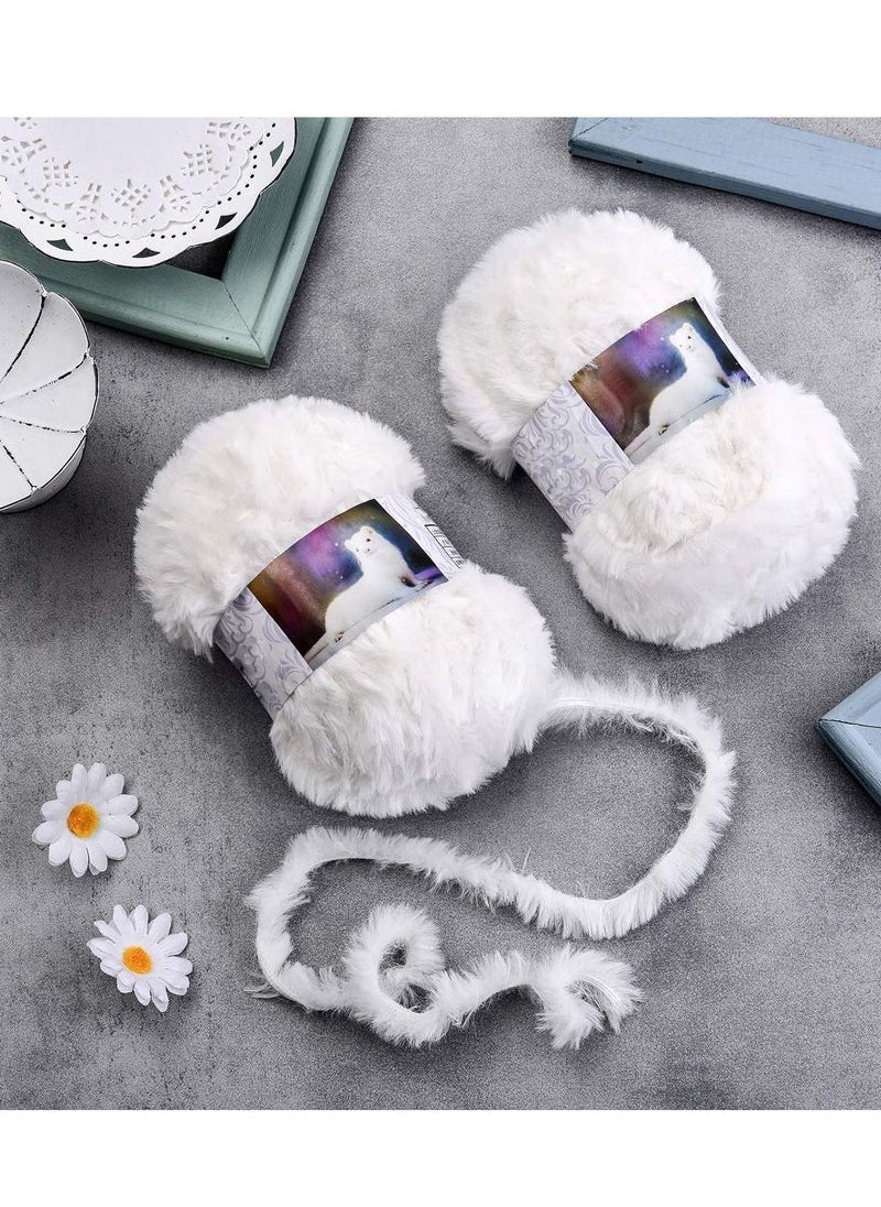 Generic - Pieces Skeins Soft Fur Yarn Fuzzy Fur Yarn Chunky Fluffy Faux Fur Yarn Eyelash Yarn Cream Fur Yarn for Crochet Blankets Rugs Clothes Knitting Projects, 30 Meters and 50 Grams for Each White - Image 1