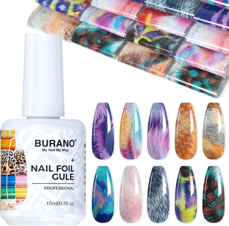 BURANO Nail Art Nail Foil Glue Gel, 15 ML 1 Bottle Foil Transfer Gel with 10PCS Stickers, UV LED Lamp Required Nail Design Foils Glue for Nails 26 - Image 1