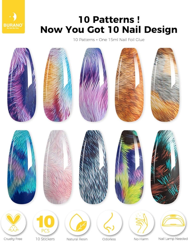 BURANO Nail Art Nail Foil Glue Gel, 15 ML 1 Bottle Foil Transfer Gel with 10PCS Stickers, UV LED Lamp Required Nail Design Foils Glue for Nails 26 - Image 2