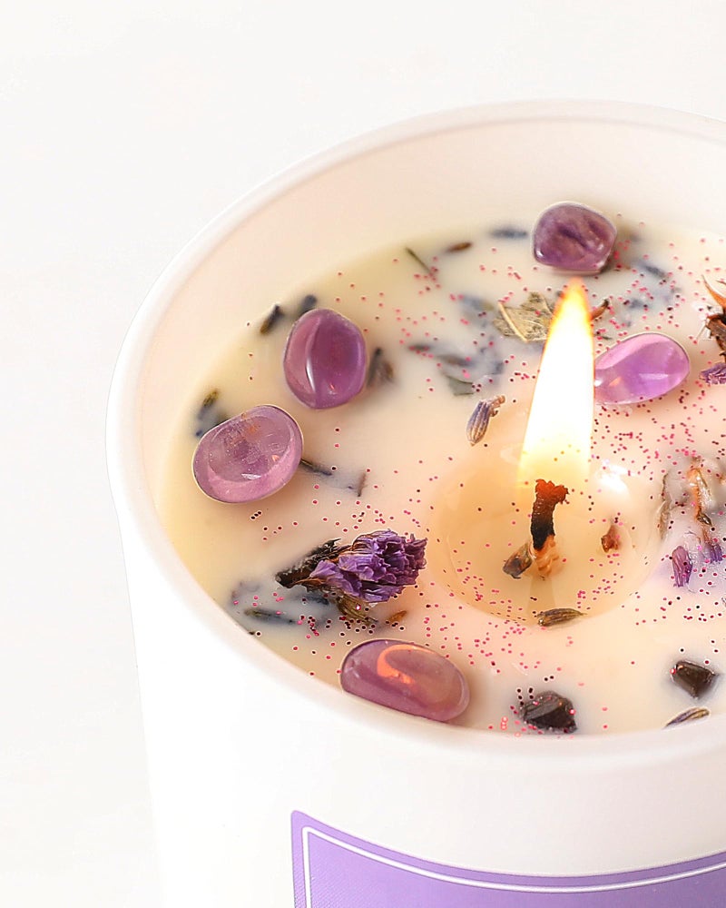 AOOVOO Lavender Scented Candles for Women - Aromatherapy Candle with Crystals Inside, 7oz Soy Candles for Home Scented, Birthday Gifts Mothers Day Candle for Women Mom - Image 3