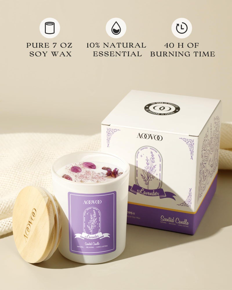 AOOVOO Lavender Scented Candles for Women - Aromatherapy Candle with Crystals Inside, 7oz Soy Candles for Home Scented, Birthday Gifts Mothers Day Candle for Women Mom - Image 2