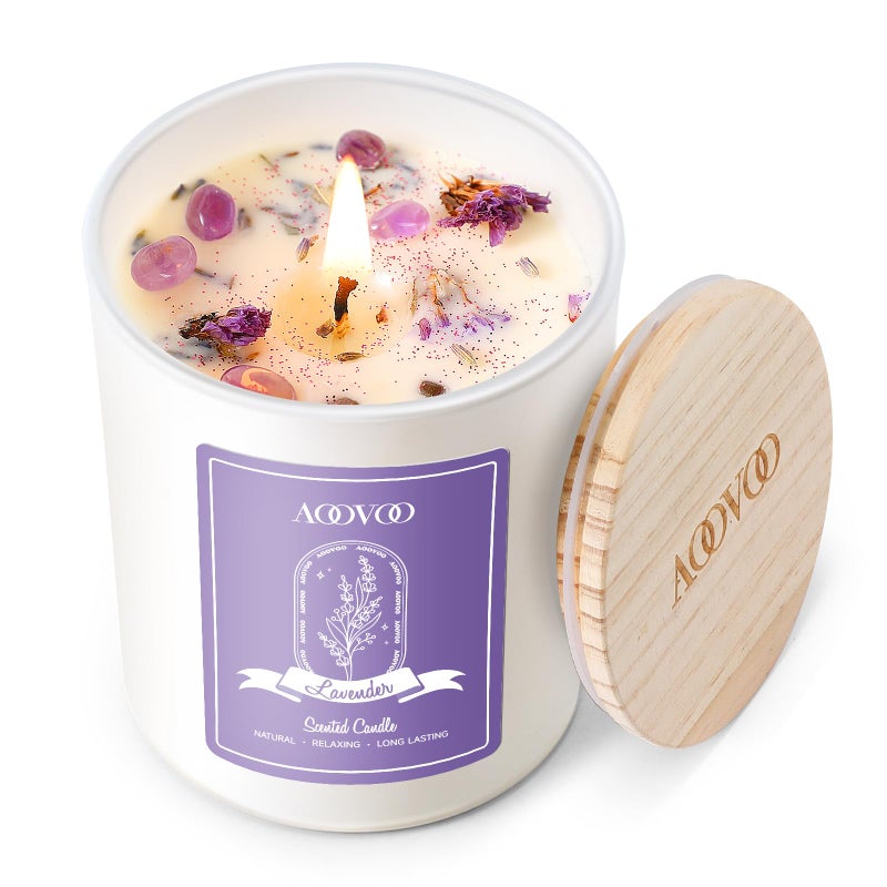 AOOVOO Lavender Scented Candles for Women - Aromatherapy Candle with Crystals Inside, 7oz Soy Candles for Home Scented, Birthday Gifts Mothers Day Candle for Women Mom - Image 1