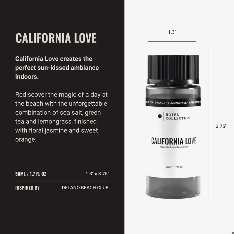 Hotel Collection  California Love Fragrance Oil Blend - Hotel Inspired for Luxury Essential Oil Diffusers - Aromatherapy Scent Diffuser Oil - Green Tea, Lemongrass, and Lily - 50 mL, 1.7 fl oz  | Best Price UAE