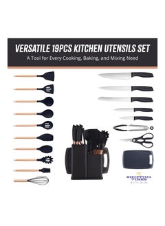 Cuken 19 Pieces Silicone Kitchenware Utensil Set, Heat Resistant, Non stick, Cooking Tool with Wooden Handles, Silicone Cookware Set, BPA Free, Black  - Image 2