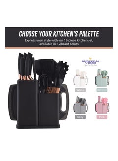 Cuken 19 Pieces Silicone Kitchenware Utensil Set, Heat Resistant, Non stick, Cooking Tool with Wooden Handles, Silicone Cookware Set, BPA Free, Black  - Image 5