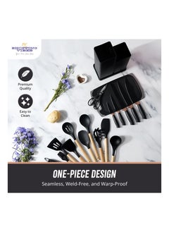 Cuken 19 Pieces Silicone Kitchenware Utensil Set, Heat Resistant, Non stick, Cooking Tool with Wooden Handles, Silicone Cookware Set, BPA Free, Black  - Image 3