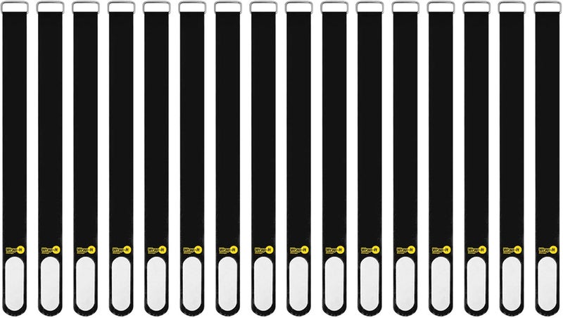 Wrap-It Storage Cinch-Straps, 12-in (16-Pack) Black - Hook and Loop Strap with Write on Label for Easy Cord Identification and Cable Management - Image 1