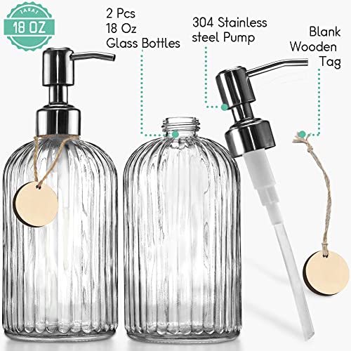JASAI 2PACK 18 Oz Glass Soap Dispenser with Rust Proof Stainless Steel Pump, Refillable Hand Soap Dispenser with Vertical Stripe, Premium Bathroom soap Dispenser for Kitchen & Bathroom - Image 2