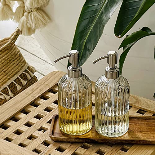 JASAI 2PACK 18 Oz Glass Soap Dispenser with Rust Proof Stainless Steel Pump, Refillable Hand Soap Dispenser with Vertical Stripe, Premium Bathroom soap Dispenser for Kitchen & Bathroom - Image 4