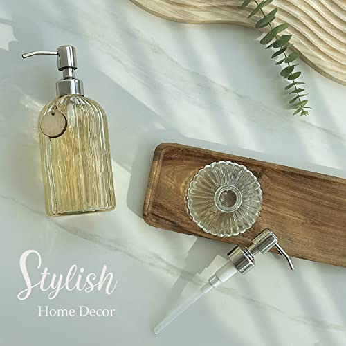 JASAI 2PACK 18 Oz Glass Soap Dispenser with Rust Proof Stainless Steel Pump, Refillable Hand Soap Dispenser with Vertical Stripe, Premium Bathroom soap Dispenser for Kitchen & Bathroom - Image 5