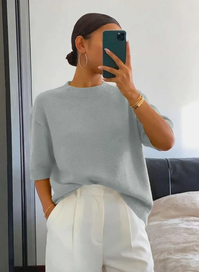 تايك تو Plus Size Solid Short Sleeve Knit Top