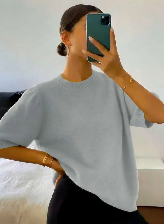 تايك تو Plus Size Solid Short Sleeve Knit Top