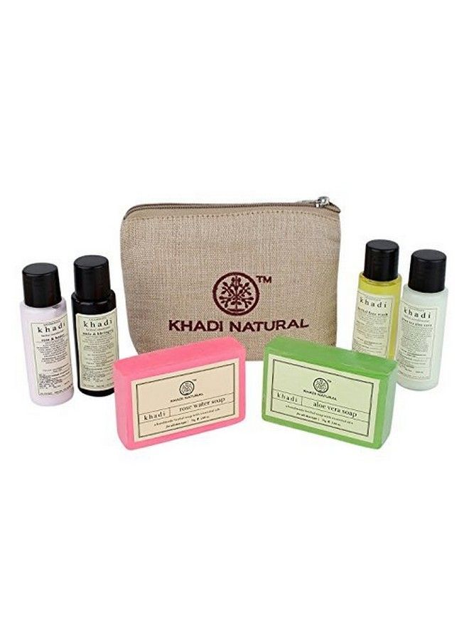 Khadi Natural مجموعة سفر طبيعية عشبية شاملة تتضمن شامبو وغسول للجسم وصابون (مجموعة من 6 قطع + حقيبة من الخيش) من مجموعة Unified Collection - Image 1