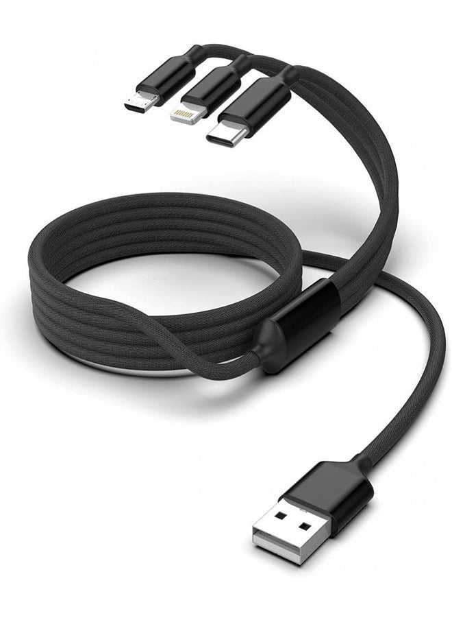 NIPUDUN - Unbreakable 3 in 1 Charging Cable with 3A Speed, Fast Charging Multi Purpose Cable Type C cable, Micro Usb Cable and Lightning Cable for iPhone 1m Black - Image 1