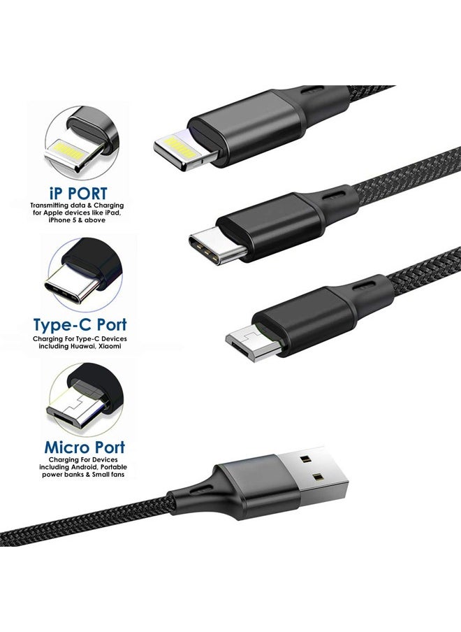 NIPUDUN - Unbreakable 3 in 1 Charging Cable with 3A Speed, Fast Charging Multi Purpose Cable Type C cable, Micro Usb Cable and Lightning Cable for iPhone 1m Black - Image 1