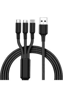 Unbreakable 3 in 1 Charging Cable with 3A Speed, Fast Charging Multi Purpose Cable Type C cable, Micro Usb Cable and Lightning Cable for iPhone 1m Black