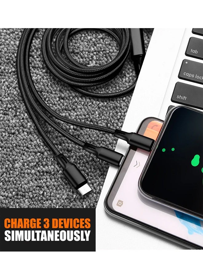 NIPUDUN - Unbreakable 3 in 1 Charging Cable with 3A Speed, Fast Charging Multi Purpose Cable Type C cable, Micro Usb Cable and Lightning Cable for iPhone 1m Black - Image 1