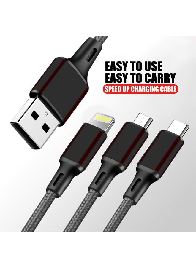 NIPUDUN - Unbreakable 3 in 1 Charging Cable with 3A Speed, Fast Charging Multi Purpose Cable Type C cable, Micro Usb Cable and Lightning Cable for iPhone 1m Black - Image 1