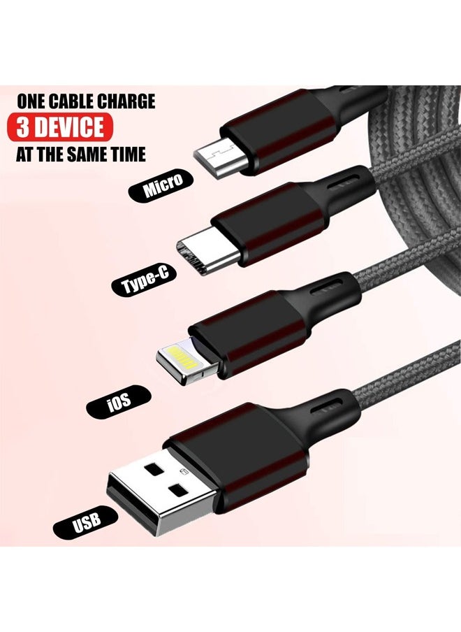 NIPUDUN - Unbreakable 3 in 1 Charging Cable with 3A Speed, Fast Charging Multi Purpose Cable Type C cable, Micro Usb Cable and Lightning Cable for iPhone 1m Black - Image 1