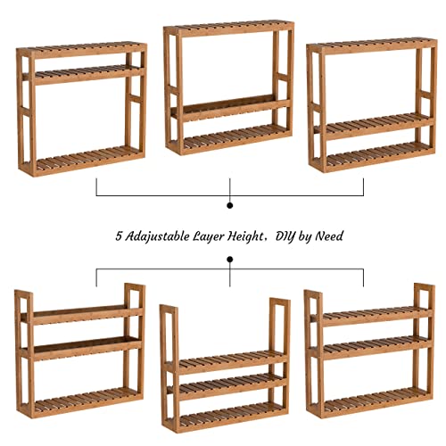 Domax Bamboo Bathroom Shelf 3-Tier Wall Mount Storage Rack Multifunctional Adjustable Layer Free Standing Over Toilet Utility Shelves Living Room Kitchen (Walnut) - Image 5