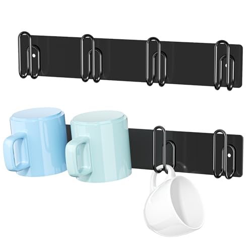 XILIMEN Mug Holder Wall Mounted, 2 Pack Coffee Cup Hooks, Metal Mug Rack for Kitchen, Modern Unique Cabinets Cups, Cup Holder Hanging Wall Hanger for Kitchen, Dining Room Coffee Bar (Black) - Image 1