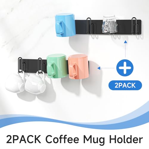 XILIMEN Mug Holder Wall Mounted, 2 Pack Coffee Cup Hooks, Metal Mug Rack for Kitchen, Modern Unique Cabinets Cups, Cup Holder Hanging Wall Hanger for Kitchen, Dining Room Coffee Bar (Black) - Image 2