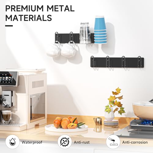 XILIMEN Mug Holder Wall Mounted, 2 Pack Coffee Cup Hooks, Metal Mug Rack for Kitchen, Modern Unique Cabinets Cups, Cup Holder Hanging Wall Hanger for Kitchen, Dining Room Coffee Bar (Black) - Image 3